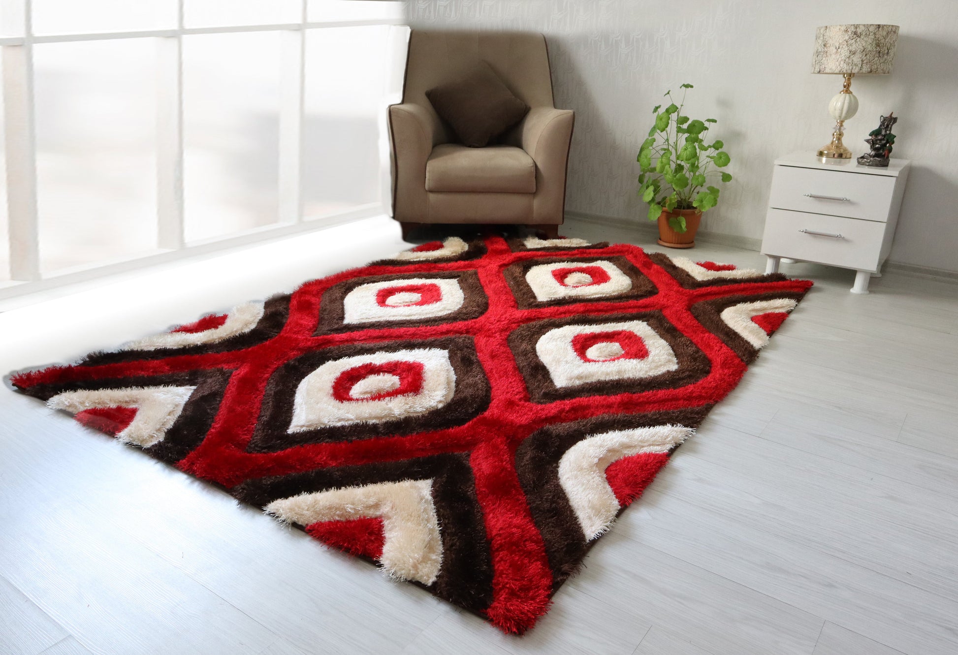 3D Shaggy Brown/Red 5X7 Area Rug - Mattress on Demand