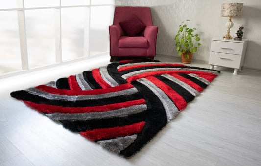 3D Shaggy Gray/Red 5X7 Area Rug - Mattress on Demand