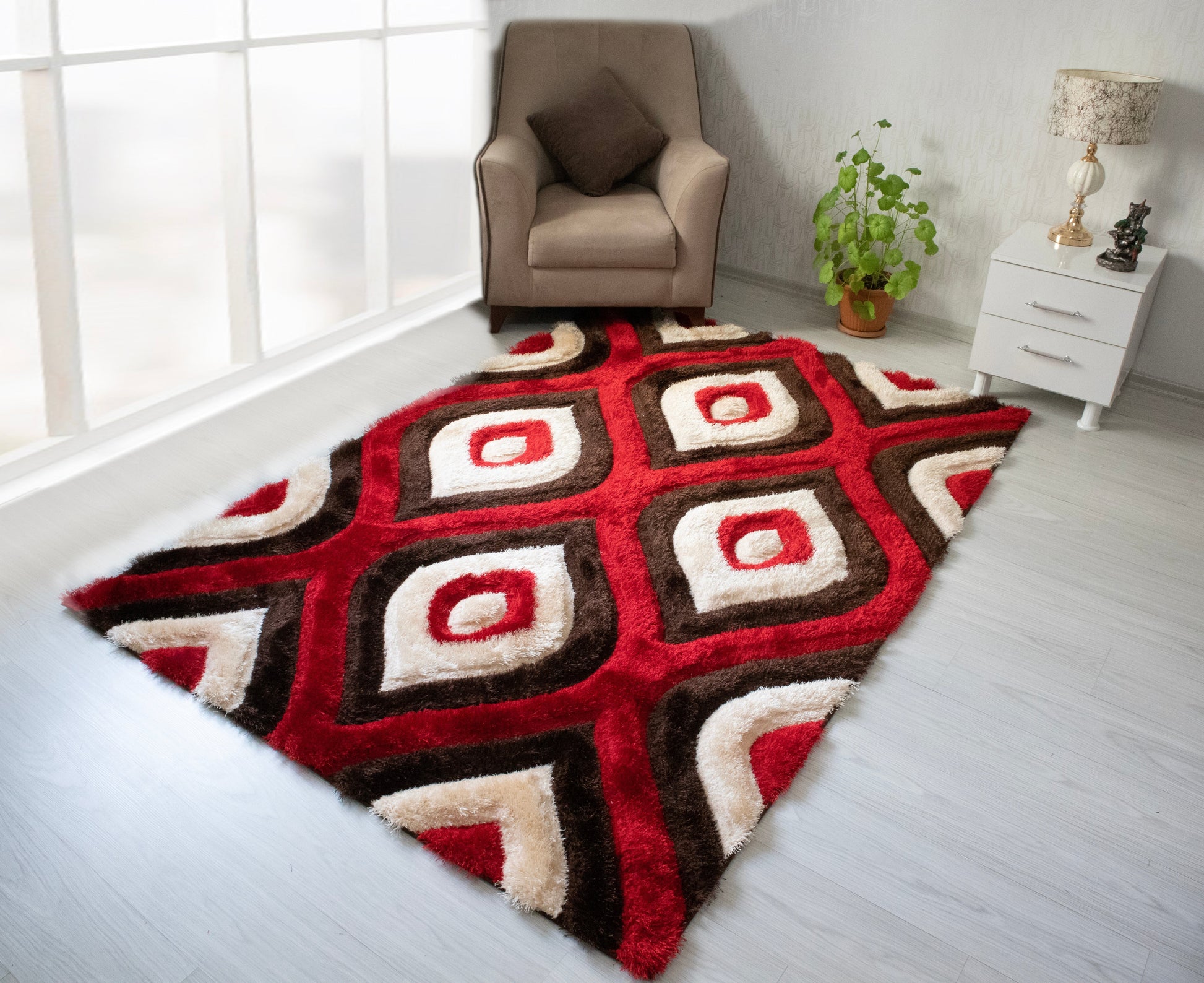 3D Shaggy Brown/Red 5X7 Area Rug - Mattress on Demand