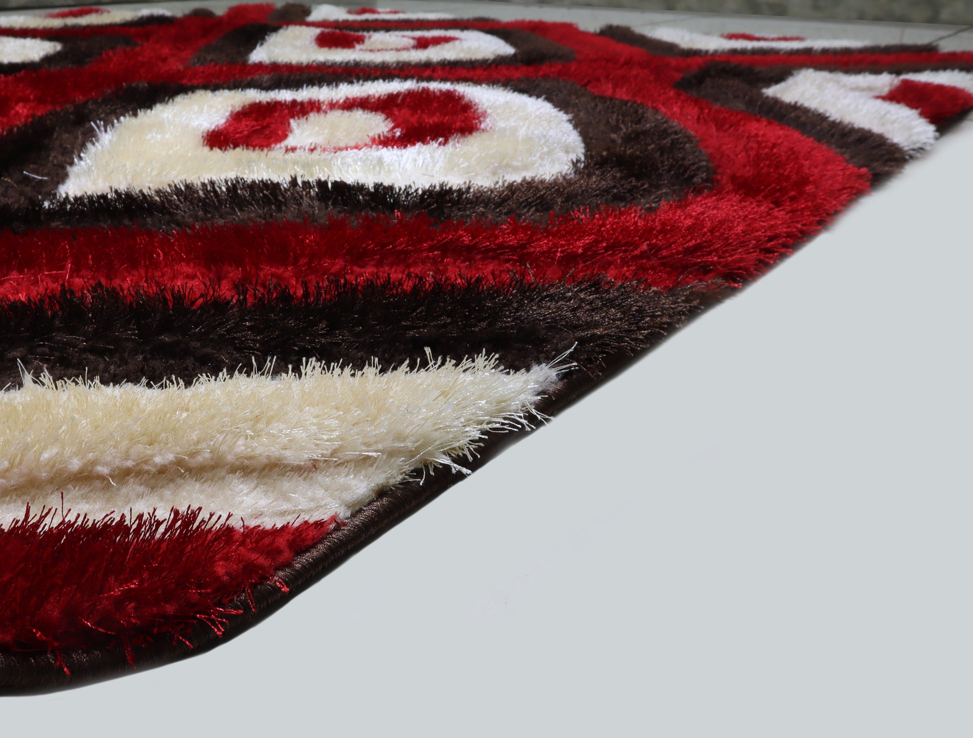 3D Shaggy Brown/Red 5X7 Area Rug - Mattress on Demand