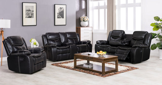 Reno Black 3-Piece Reclining Living Room Set