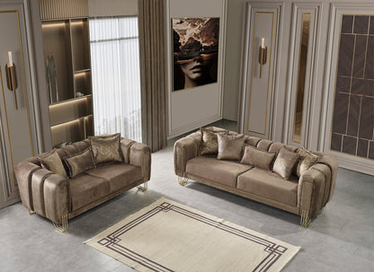 Santana Coffee Velvet Living Room Set - Mattress on Demand