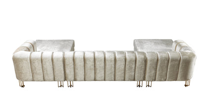 Santana Ivory Velvet Double Chaise Sectional - Mattress on Demand