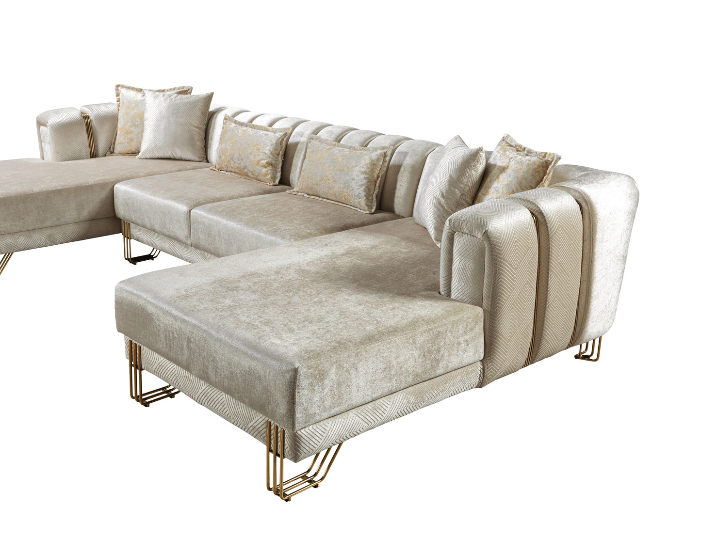 Santana Ivory Velvet Double Chaise Sectional - Mattress on Demand