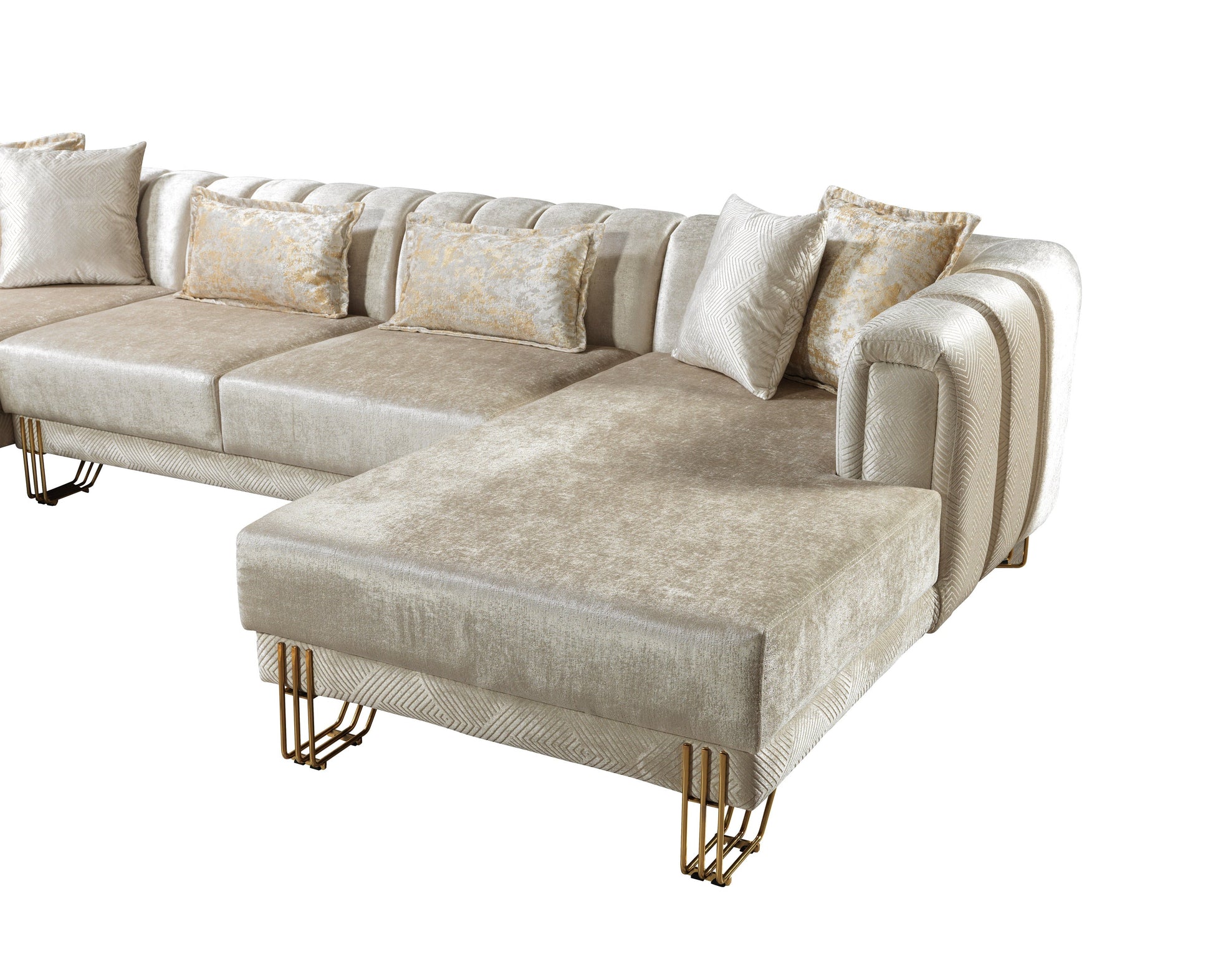 Santana Ivory Velvet Double Chaise Sectional - Mattress on Demand