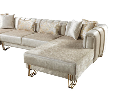 Santana Ivory Velvet Double Chaise Sectional - Mattress on Demand