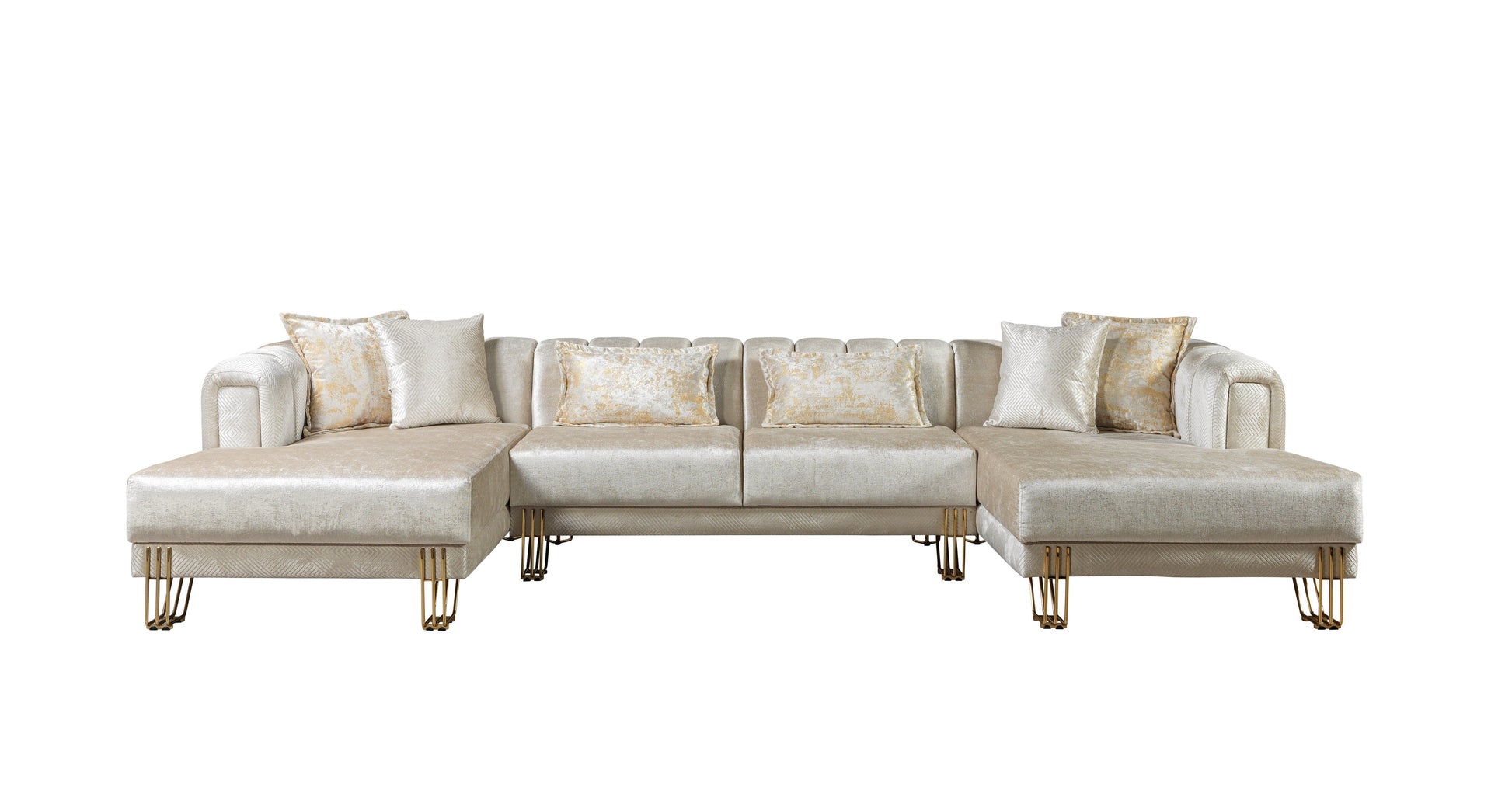 Santana Ivory Velvet Double Chaise Sectional - Mattress on Demand