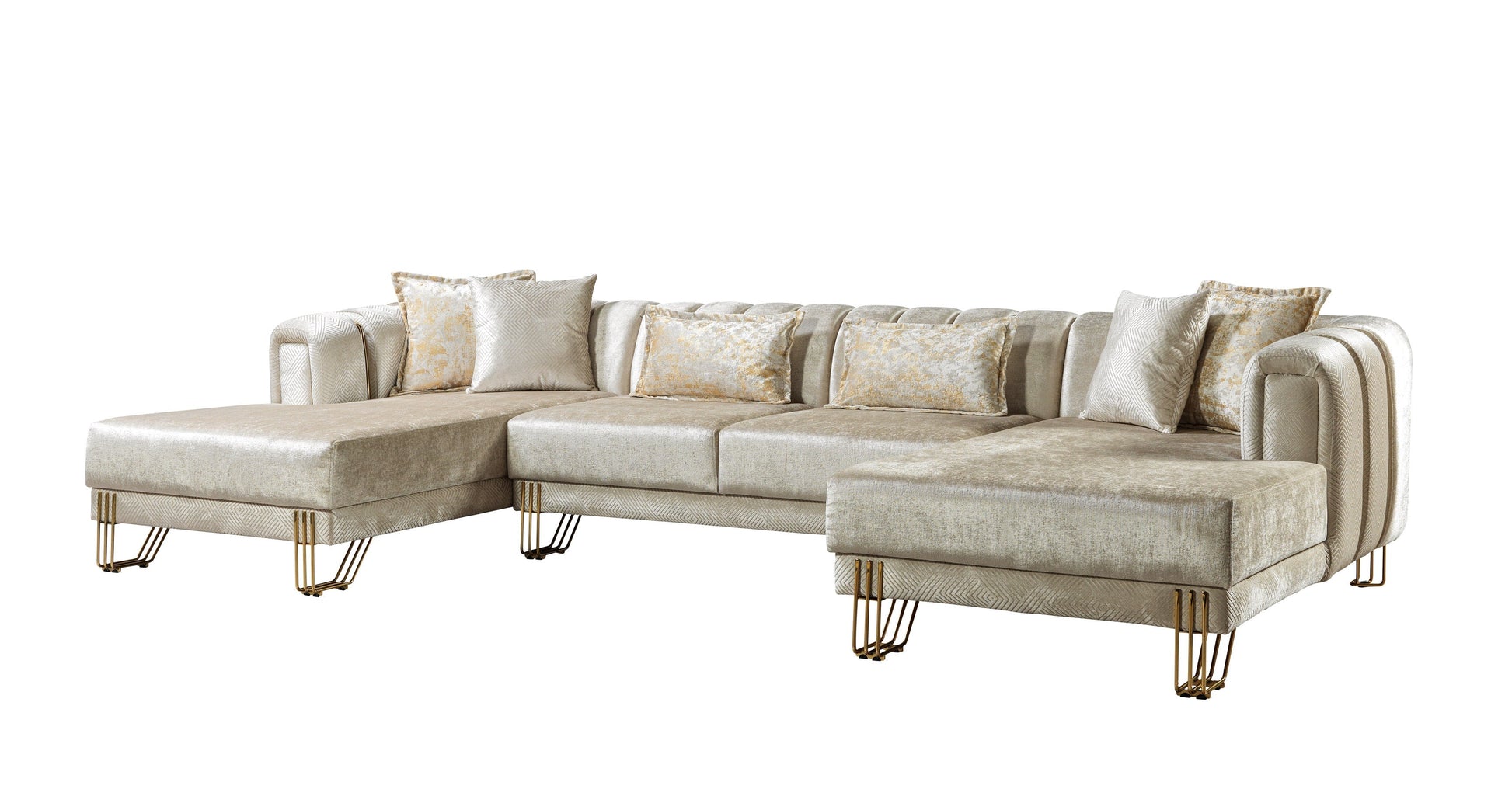 Santana Ivory Velvet Double Chaise Sectional - Mattress on Demand