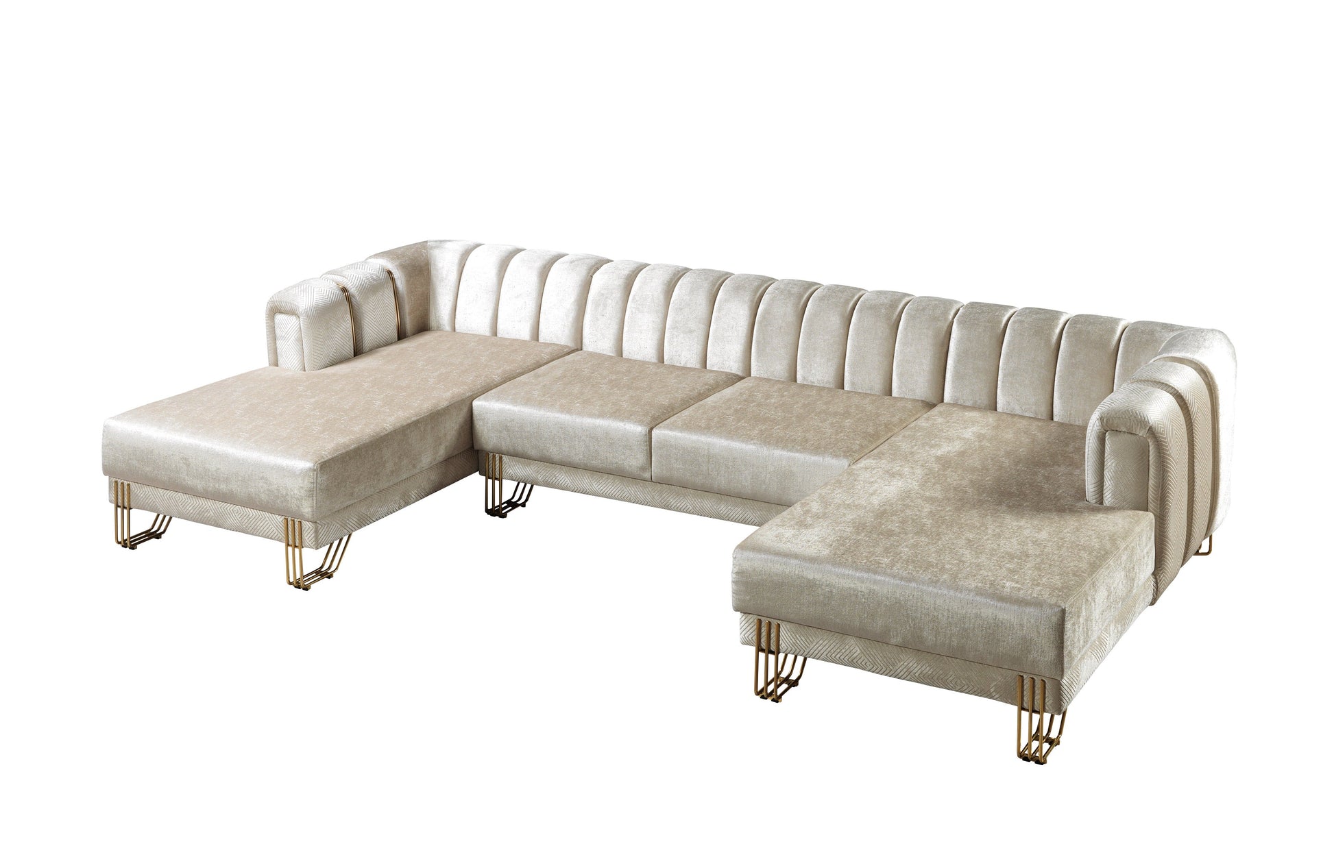 Santana Ivory Velvet Double Chaise Sectional - Mattress on Demand