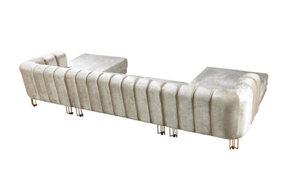 Santana Ivory Velvet Double Chaise Sectional - Mattress on Demand