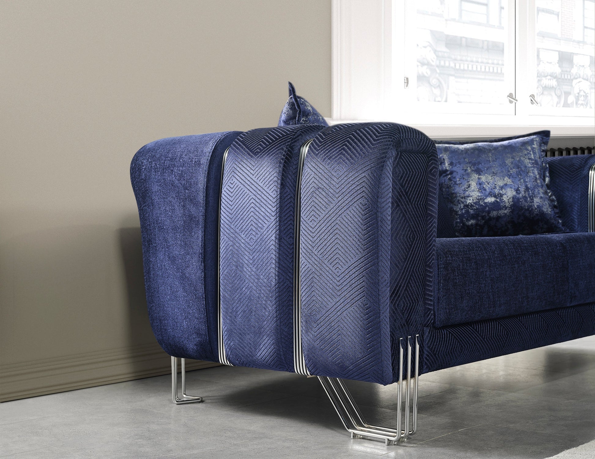 Santana Navy Velvet Living Room Set - Mattress on Demand