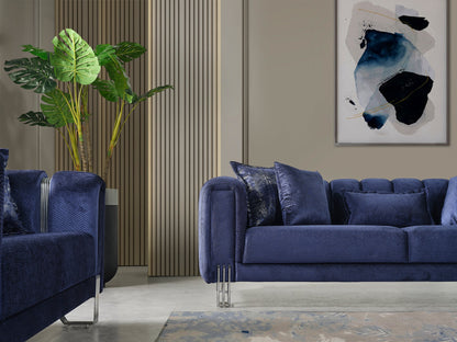 Santana Navy Velvet Living Room Set - Mattress on Demand