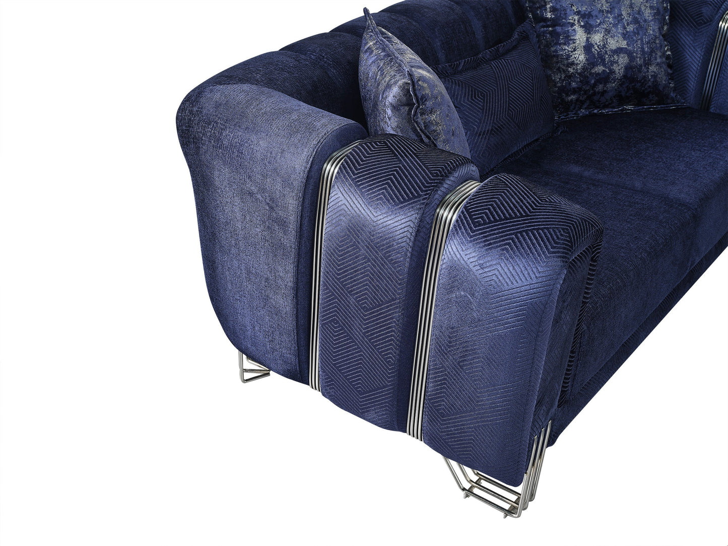 Santana Navy Velvet Living Room Set - Mattress on Demand