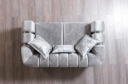 Santana Silver Velvet Sofa & Loveseat - Mattress on Demand