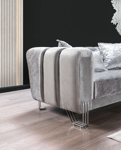 Santana Silver Velvet Sofa & Loveseat - Mattress on Demand