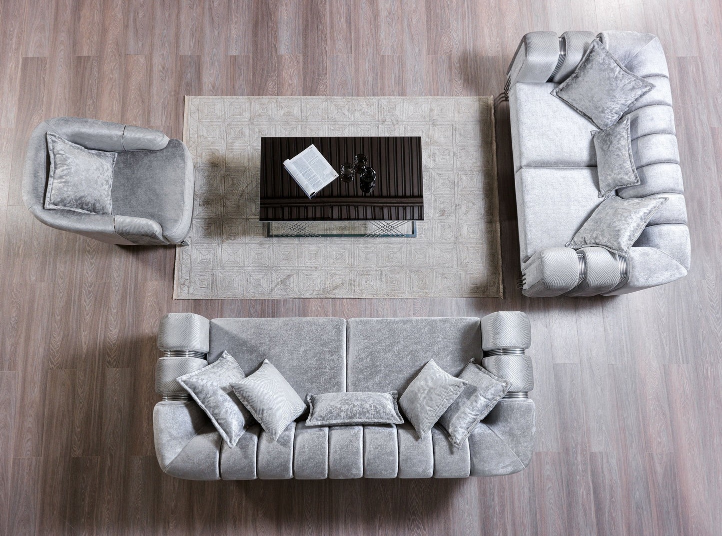 Santana Silver Velvet Sofa & Loveseat - Mattress on Demand