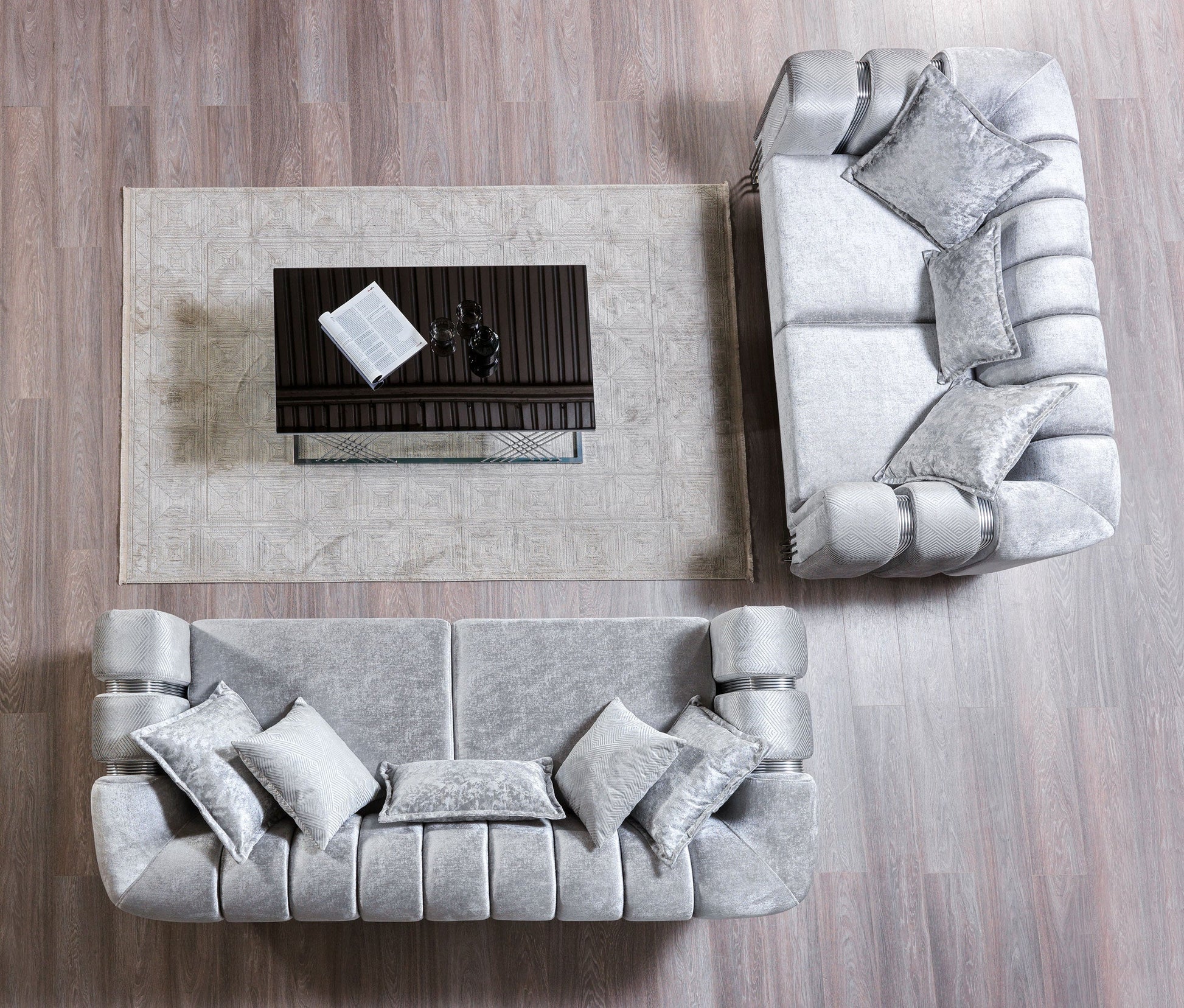 Santana Silver Velvet Sofa & Loveseat - Mattress on Demand