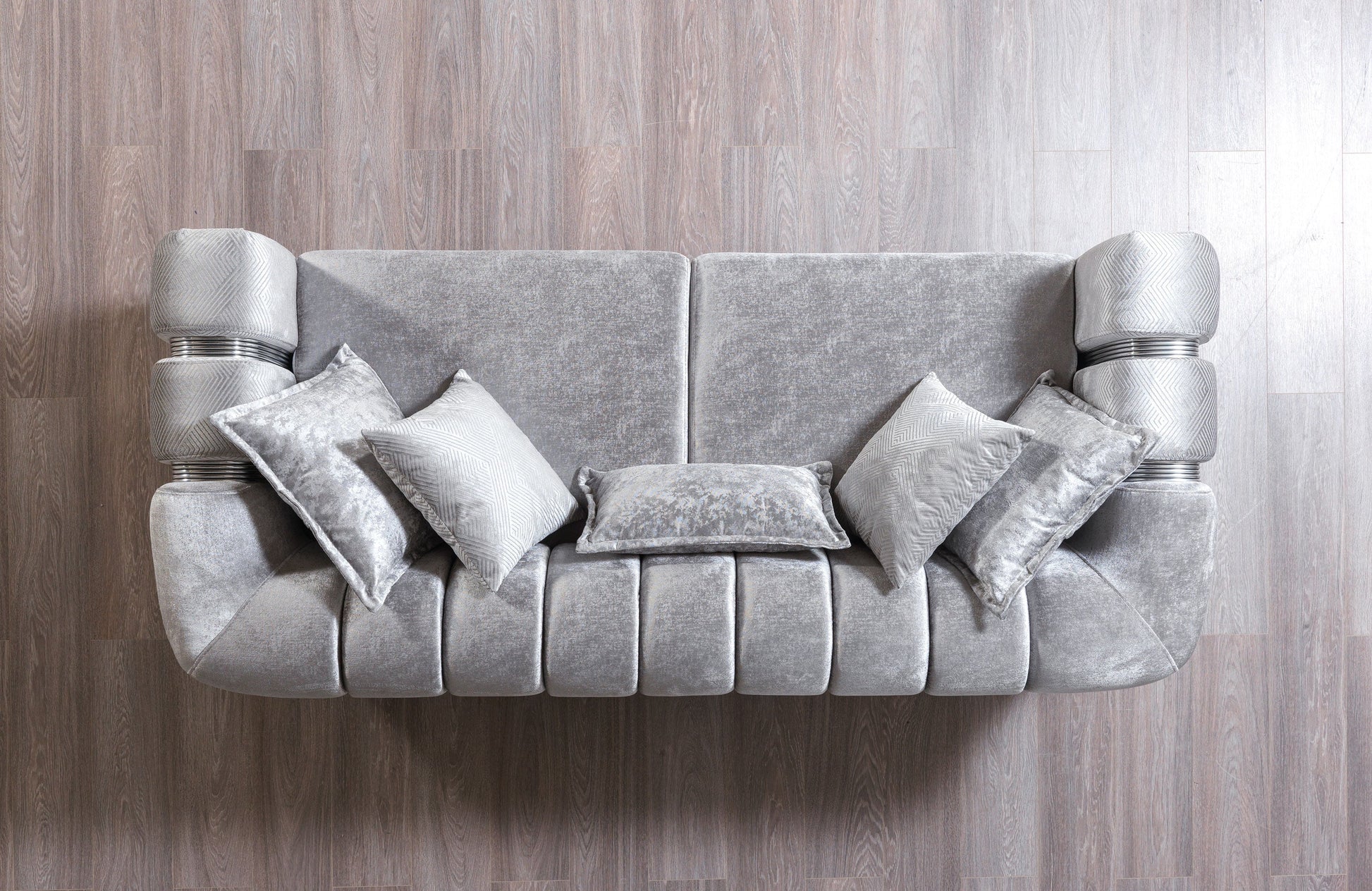 Santana Silver Velvet Sofa & Loveseat - Mattress on Demand