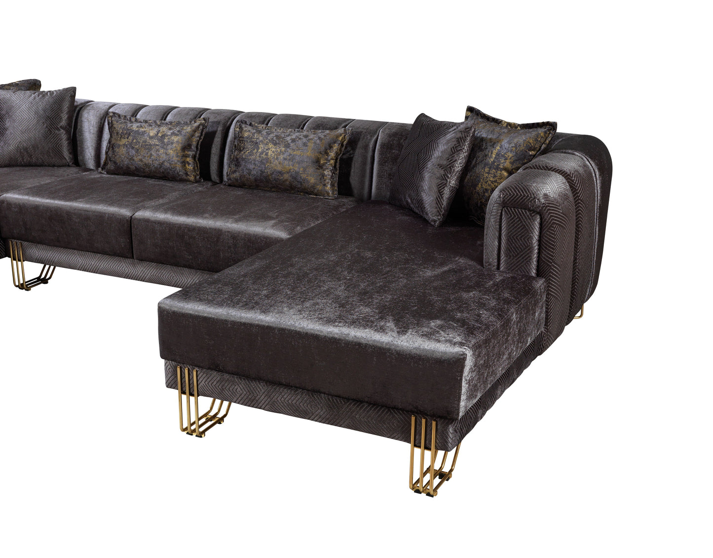 Santana Smoke Velvet Double Chaise Sectional - Mattress on Demand