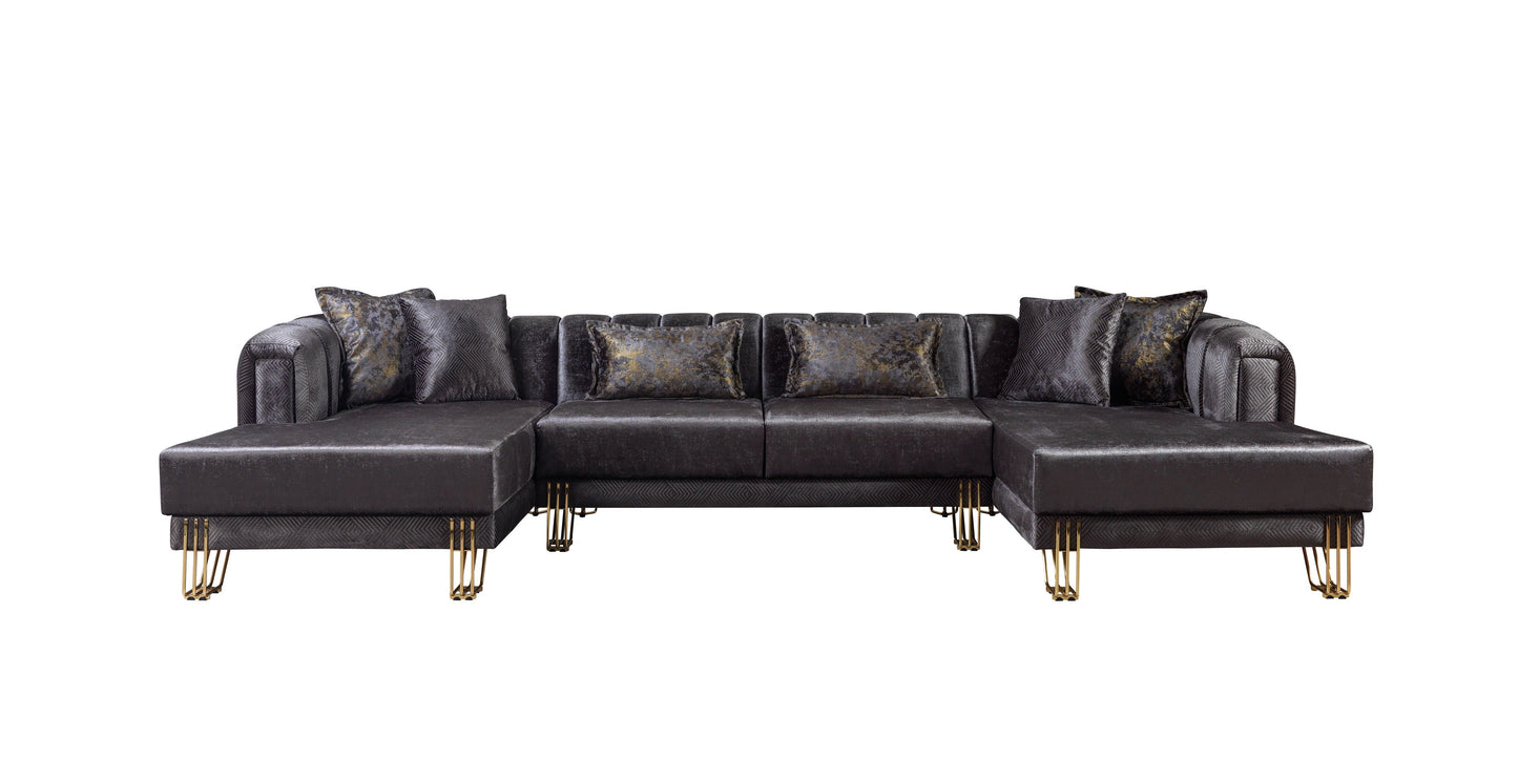 Santana Smoke Velvet Double Chaise Sectional - Mattress on Demand