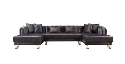 Santana Smoke Velvet Double Chaise Sectional - Mattress on Demand