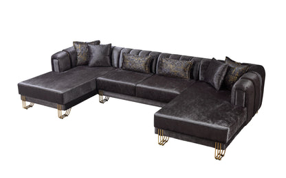 Santana Smoke Velvet Double Chaise Sectional - Mattress on Demand