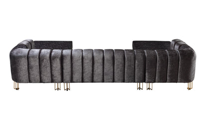 Santana Smoke Velvet Double Chaise Sectional - Mattress on Demand