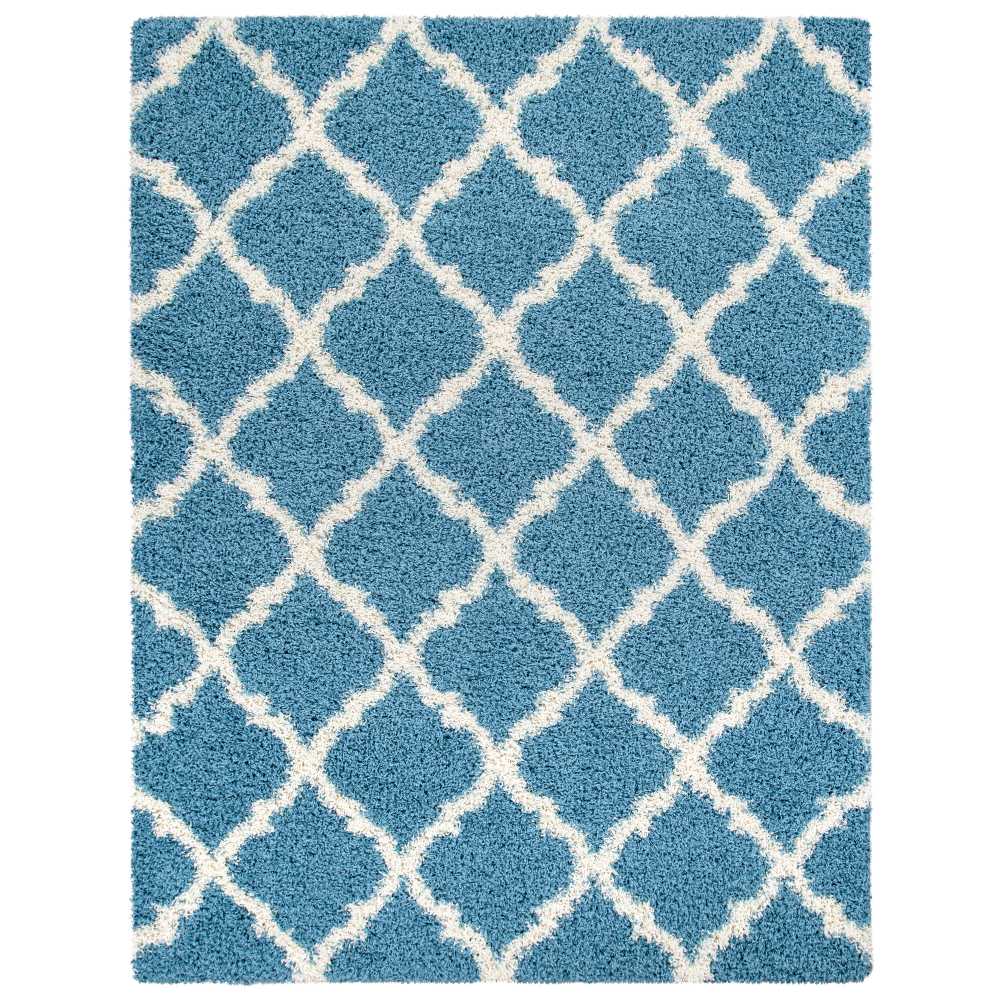 Cozy Moroccan Trellis Turquoise Shaggy Area Rug - 8X10 - Mattress on Demand