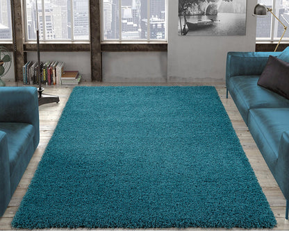 Cozy Solid Turquoise Shaggy Area Rug - 8X10 - Mattress on Demand