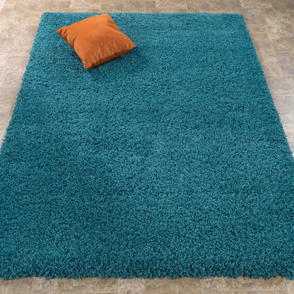 Cozy Solid Turquoise Shaggy Area Rug - 8X10 - Mattress on Demand