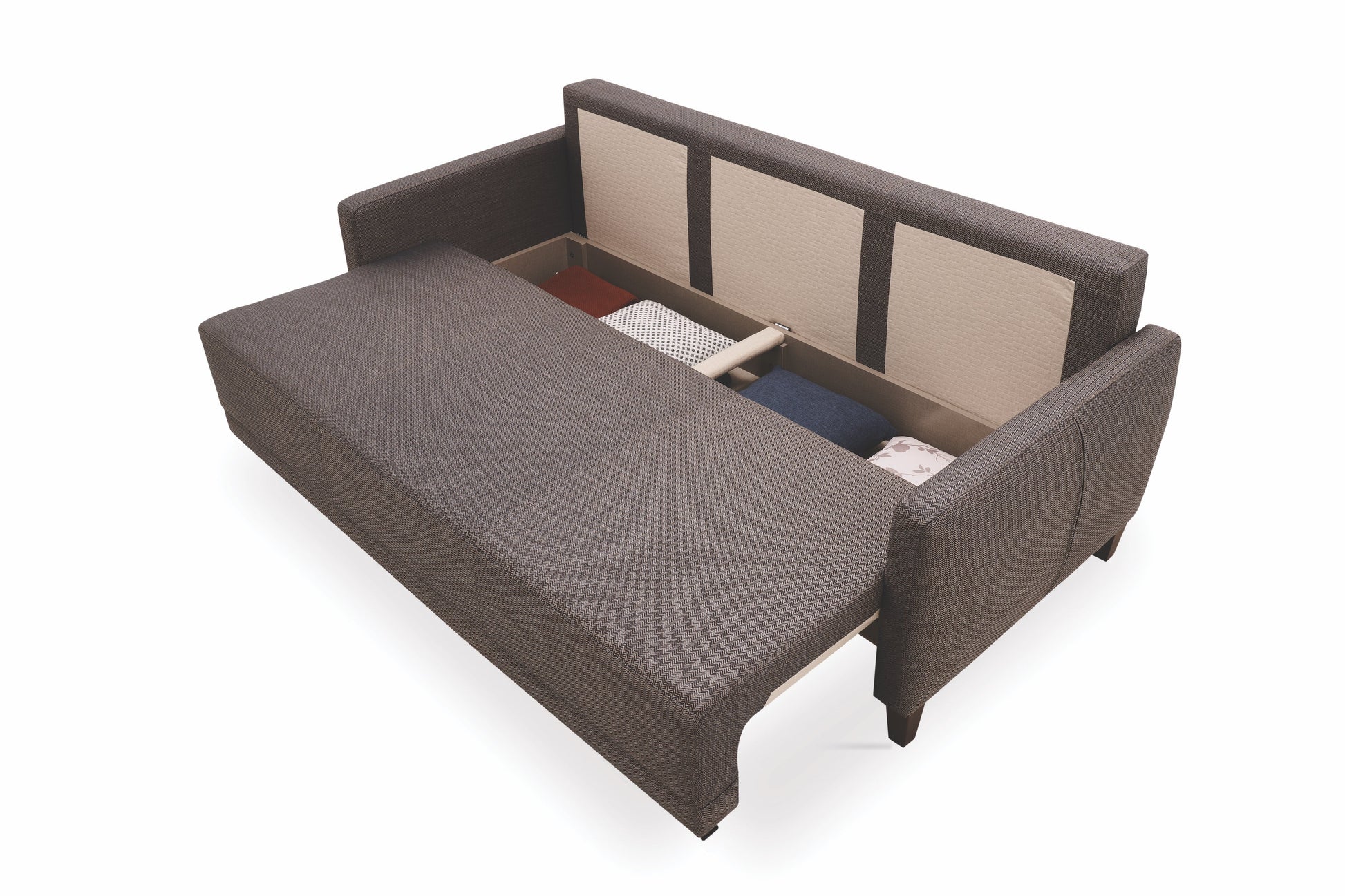 Smart Belzoni Brown/Blue 3-Seater Sofa Bed with Storage - Mattress on Demand