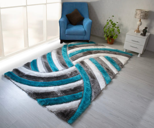 3D Shaggy Gray/Turquoise 5X7 Area Rug - Mattress on Demand