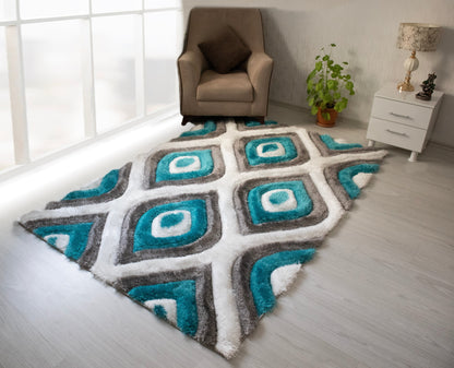 3D Shaggy Gray/Turquoise 5X7 Area Rug - Mattress on Demand