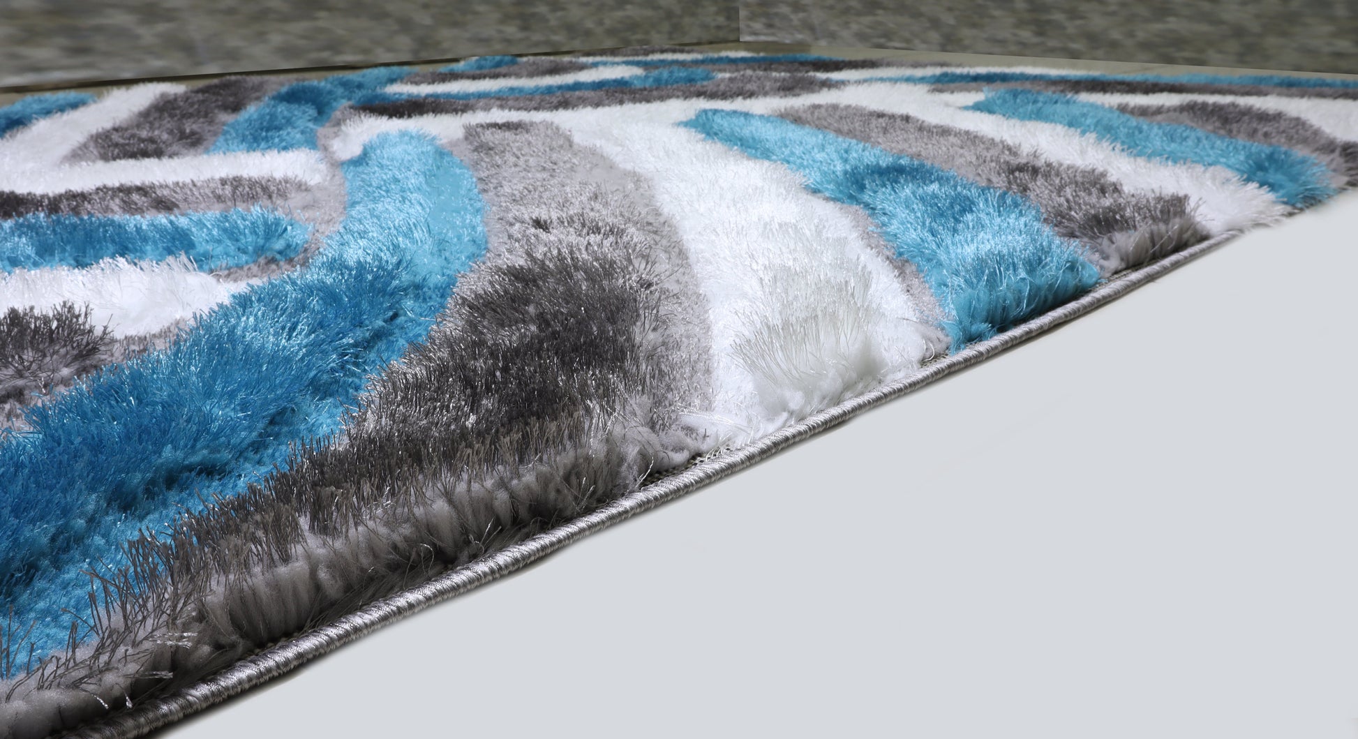 3D Shaggy Gray/Turquoise 5X7 Area Rug - Mattress on Demand