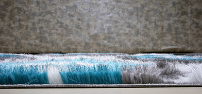 3D Shaggy Gray/Turquoise 5X7 Area Rug - Mattress on Demand