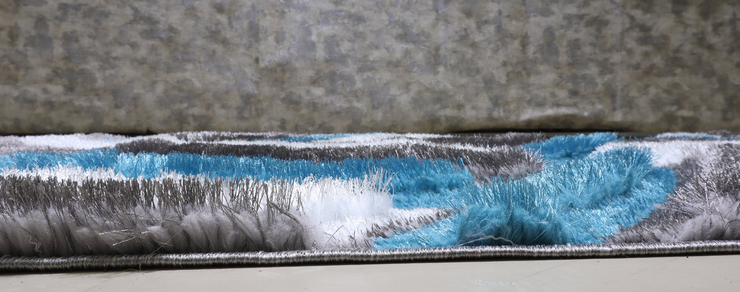 3D Shaggy Gray/Turquoise 5X7 Area Rug - Mattress on Demand