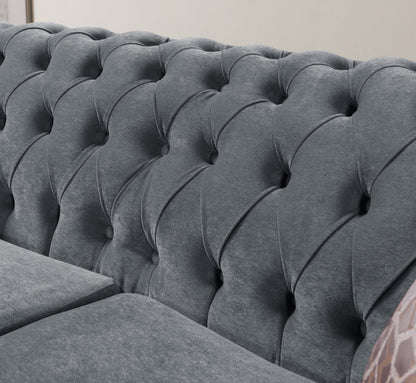 Victoria Gray Velvet Sofa & Loveseat - Mattress on Demand