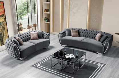 Victoria Gray Velvet Sofa & Loveseat - Mattress on Demand