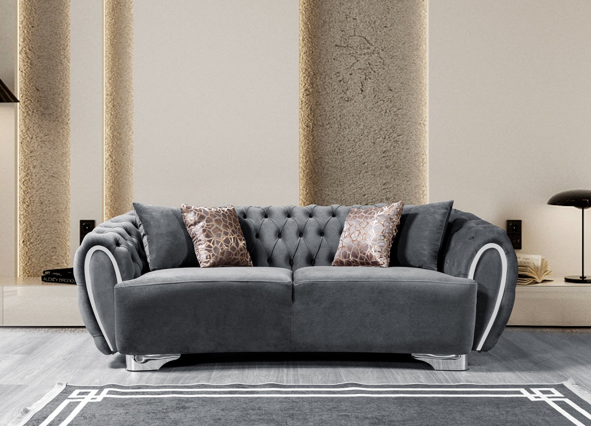 Victoria Gray Velvet Sofa & Loveseat - Mattress on Demand