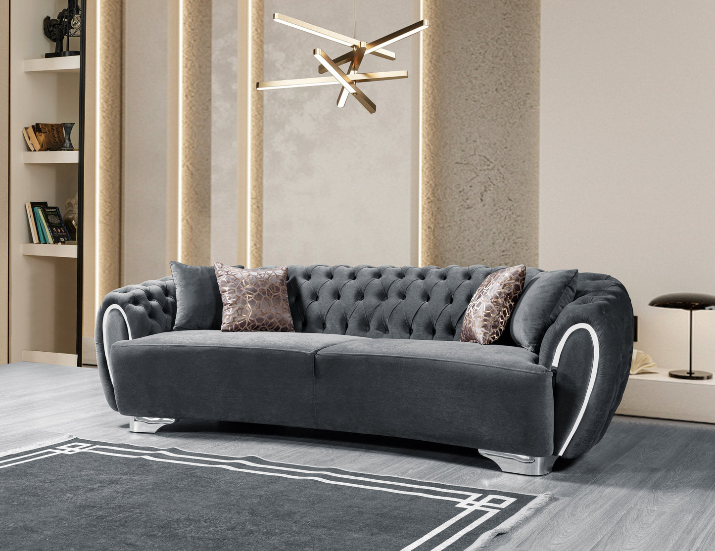 Victoria Gray Velvet Sofa & Loveseat - Mattress on Demand