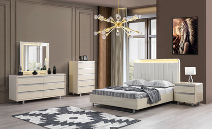 Viola Cream High Gloss Lacquer 4-Piece Queen Bedroom Set - Mattress on Demand