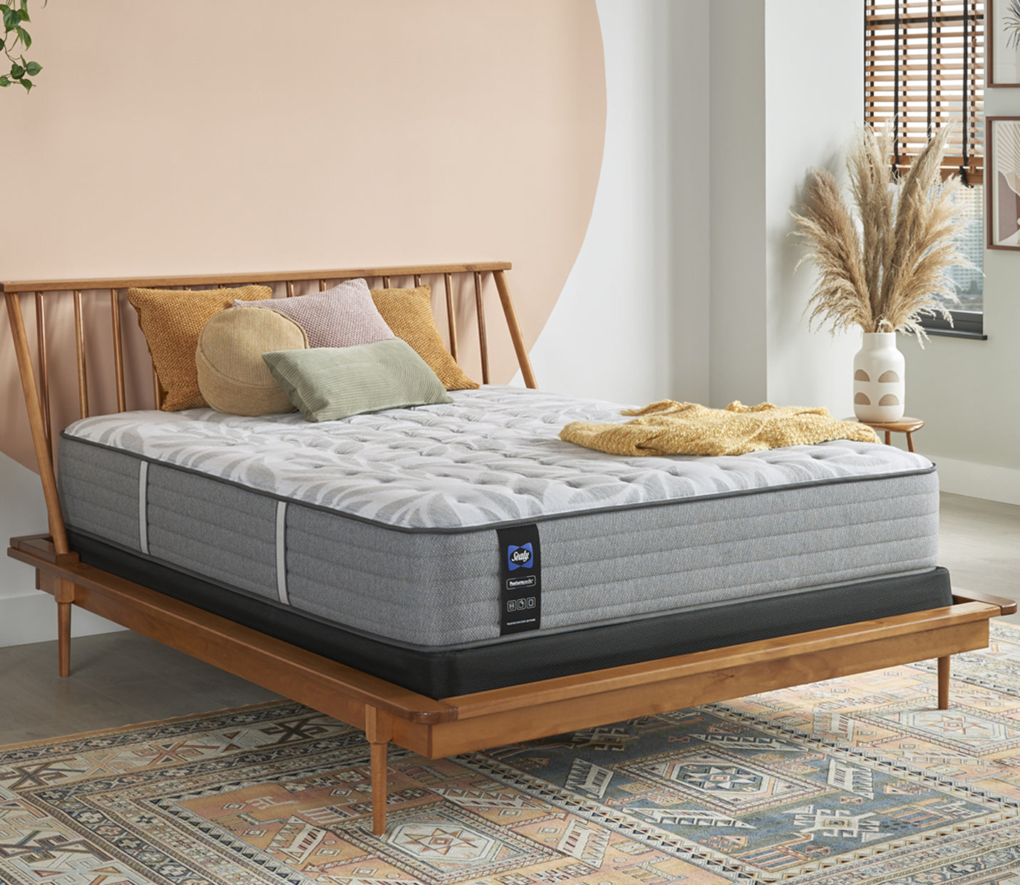 Queen size EPT Sealy Posturepedic® mattress in styled bedroom